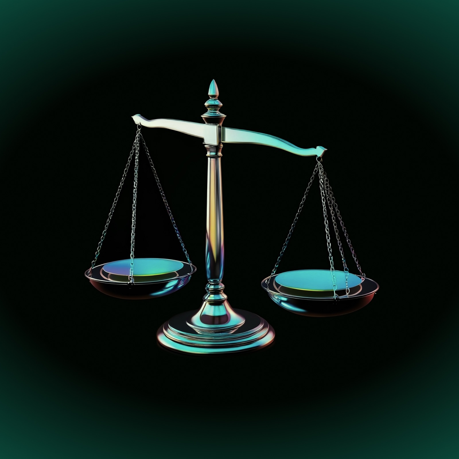 Scales of justice in dark teal light